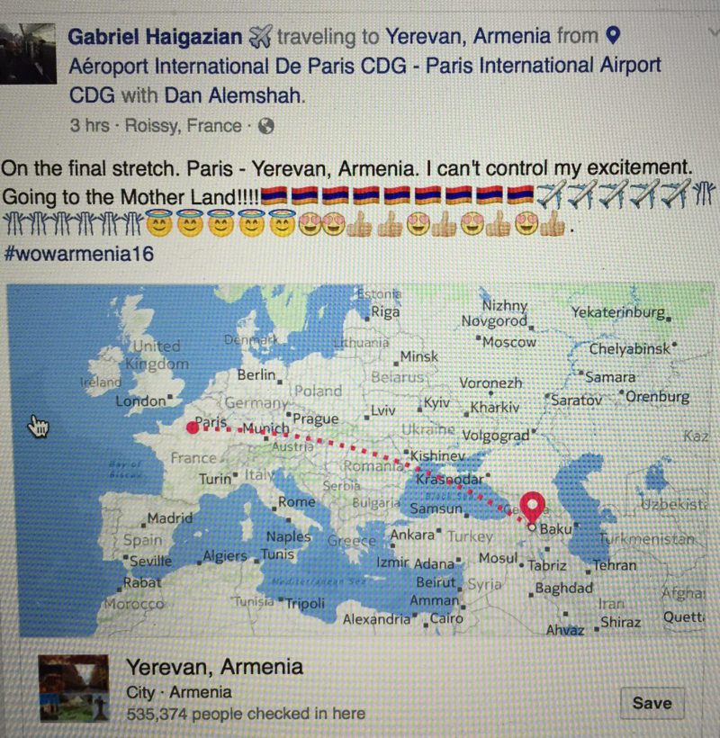 Gabriel, who travels EVERYWHERE, posted this on Facebook. He is beyond excited about visiting Armenia with WOWees in tow! 