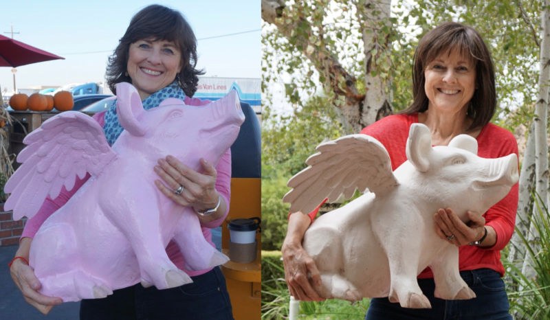 Two years ago, on the drive to Mariposa, I saw this flying pig in a shop and just HAD to have her. I named her Pinky, and her bubble-gum pink is now faded to a more natural shade.